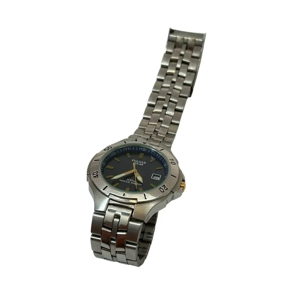 Men's Pulsar SOLAR Stainless Steel Wrist Watch 100m Date V145-X003